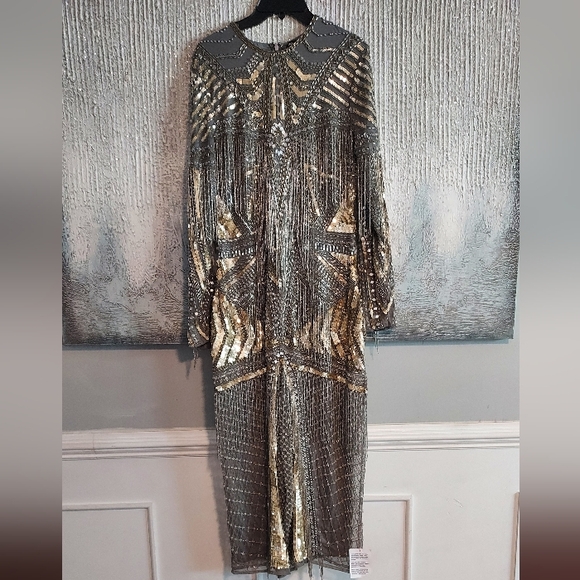 ASOS Curve Dresses & Skirts - ASOS EDITION Curce Statement Embellished Sequins Fringe Gold and Silver  Sz-14
